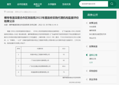 喜報 | 華信達實力摘冠 榮獲橫琴財政局2022年度政府采購代理機構監督評價總分第一名